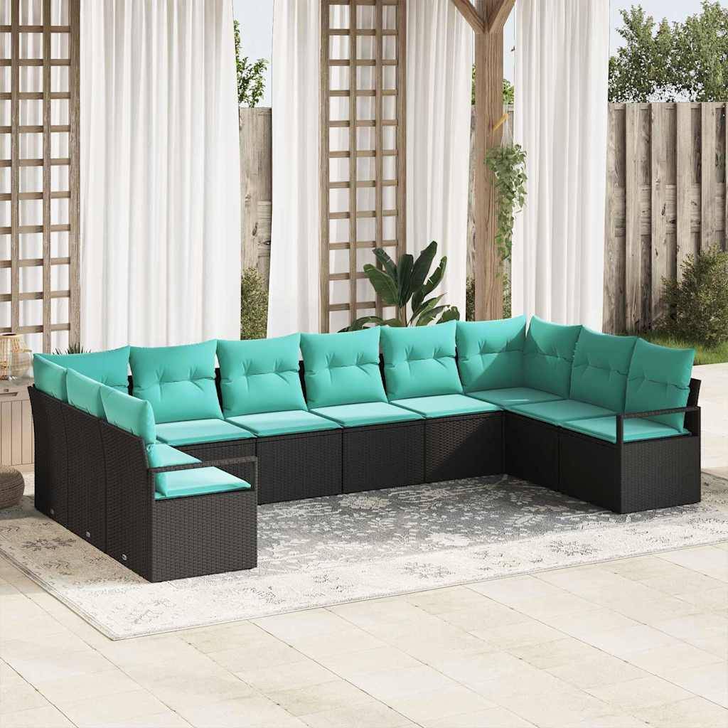 vidaXL Sofa Set mit Kissen 10 pcs Schwarz Poly-Rattan