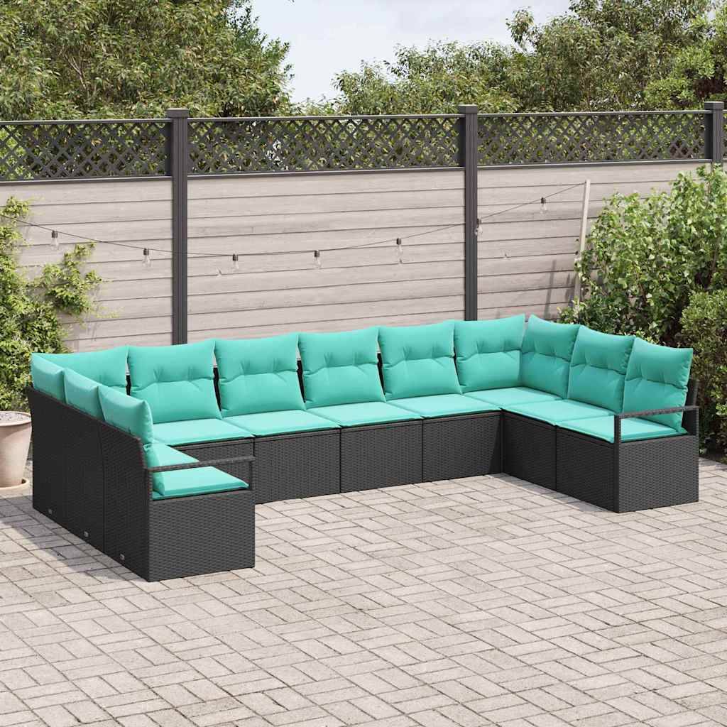vidaXL Sofa Set mit Kissen 10 pcs Schwarz Poly-Rattan