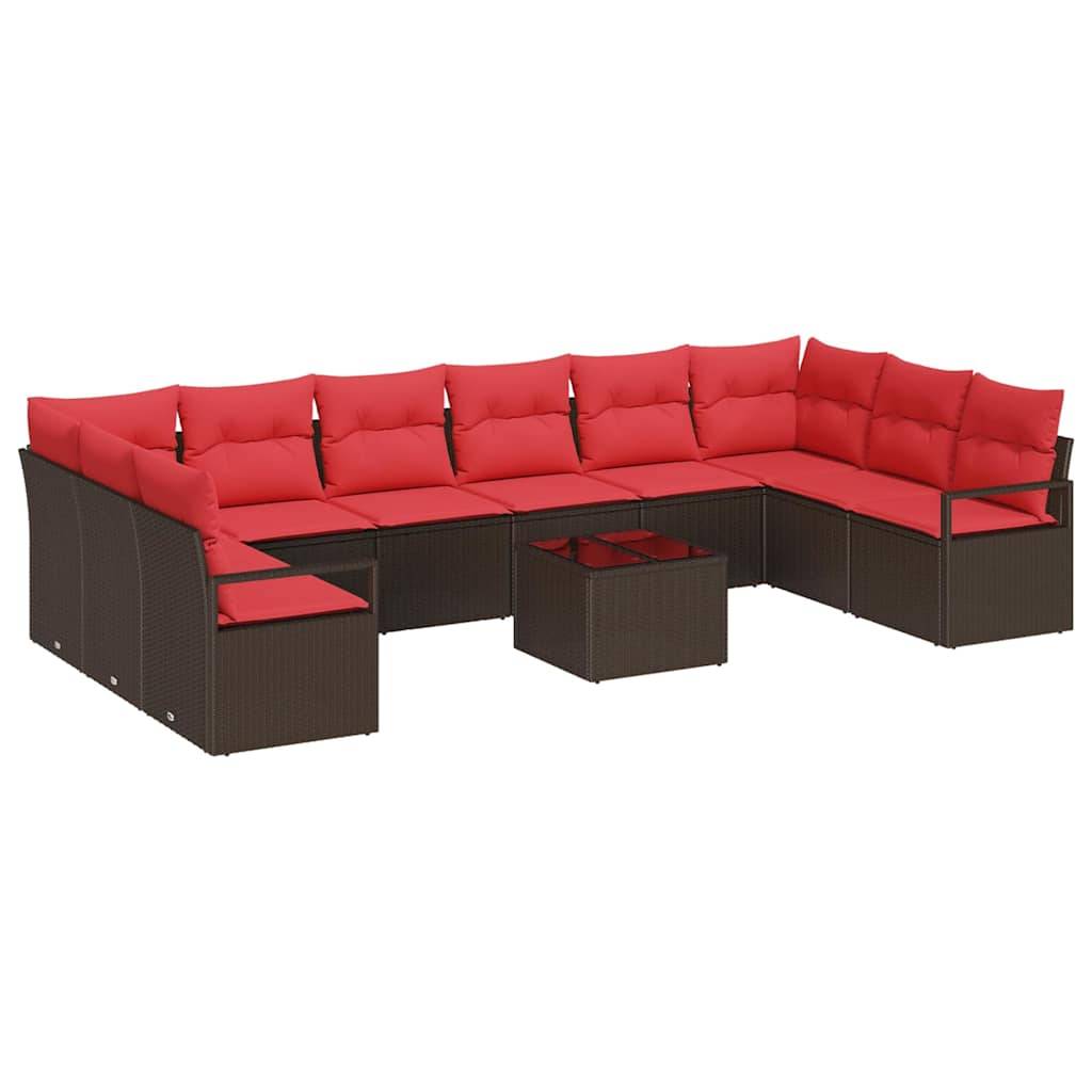 vidaXL Sofa Set mit Kissen 11 pcs Braun Poly Rattan