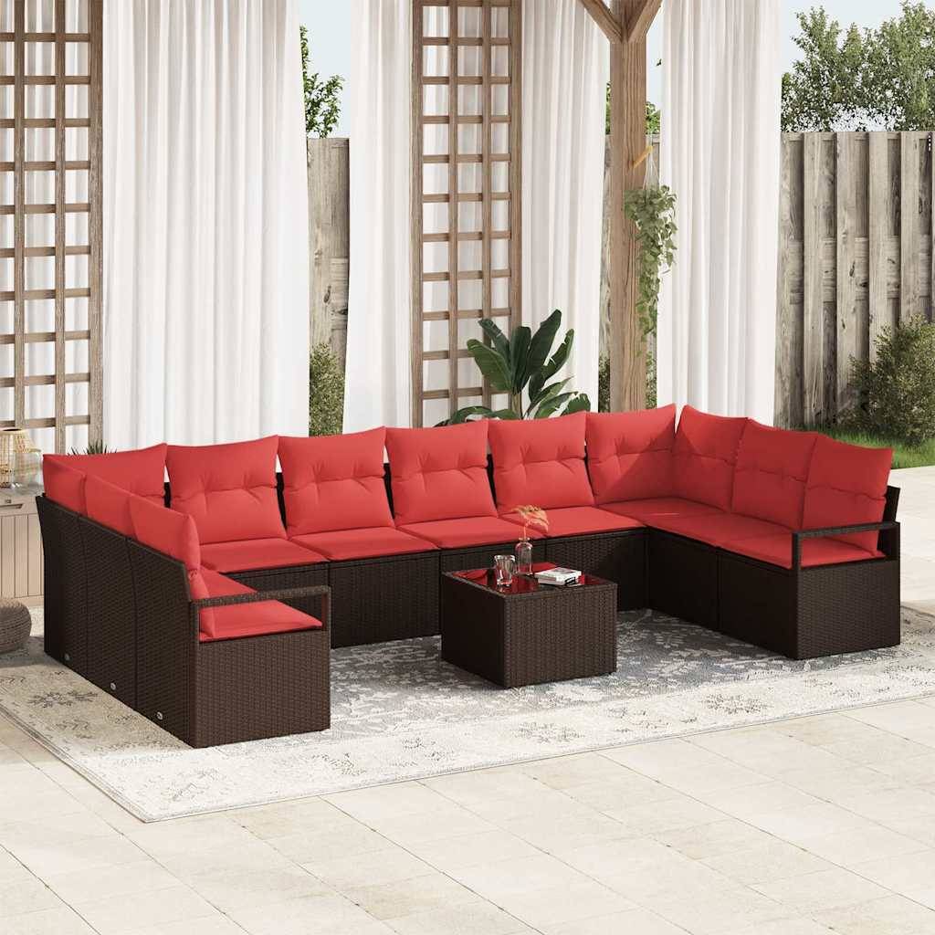 vidaXL Sofa Set mit Kissen 11 pcs Braun Poly Rattan