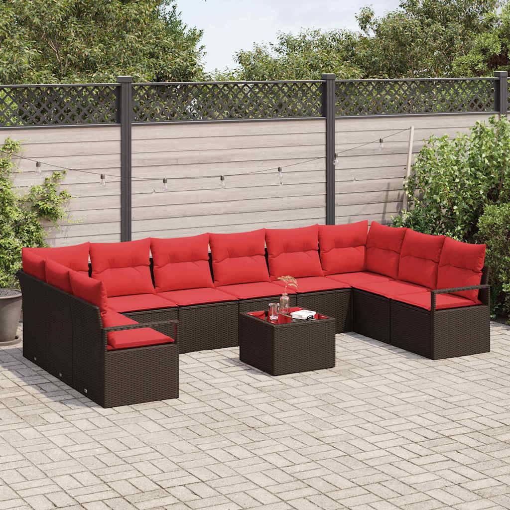 vidaXL Sofa Set mit Kissen 11 pcs Braun Poly Rattan