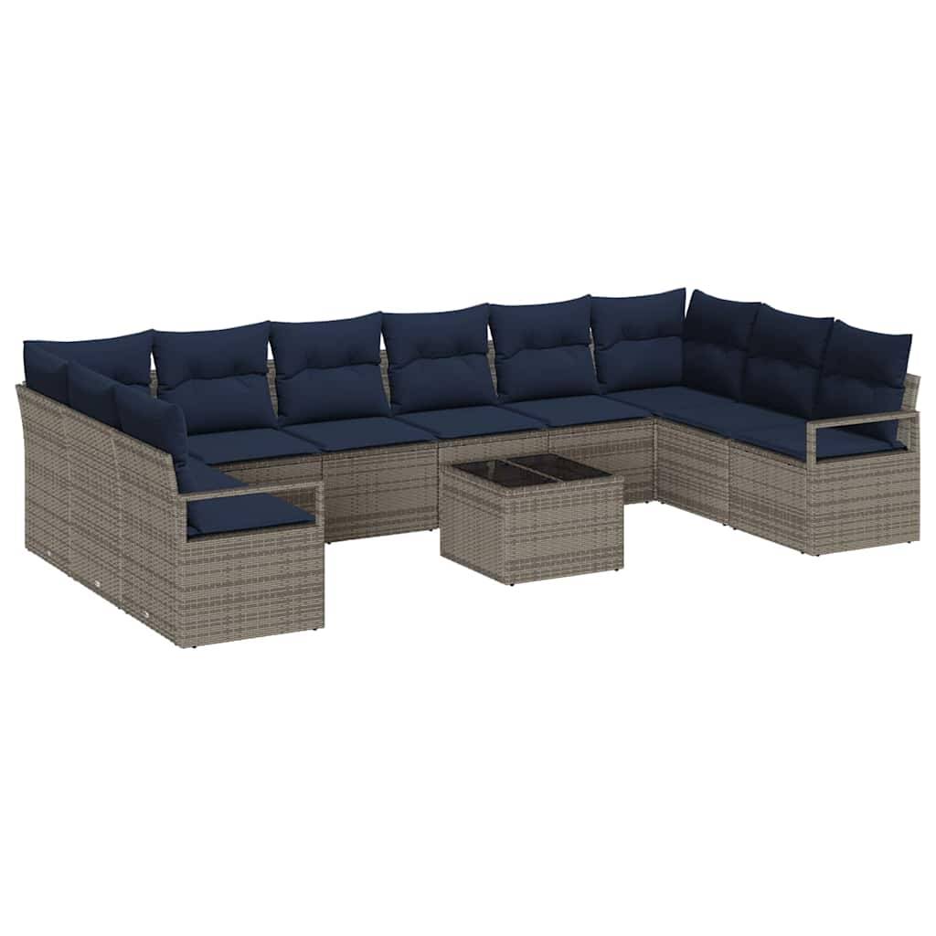 vidaXL Sofa Set mit Kissen 11 pcs Grau Poly Rattan