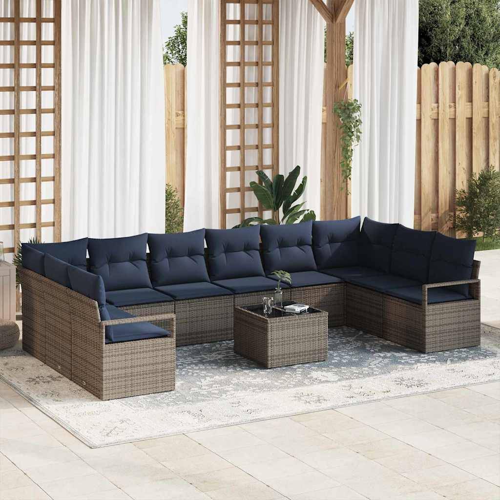 vidaXL Sofa Set mit Kissen 11 pcs Grau Poly Rattan