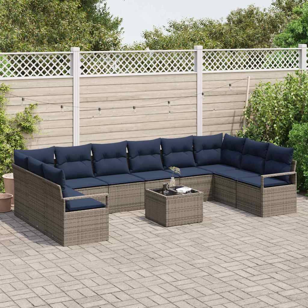 vidaXL Sofa Set mit Kissen 11 pcs Grau Poly Rattan