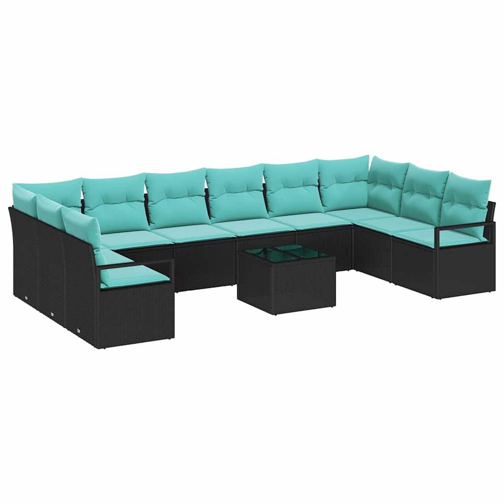 vidaXL Sofa Set mit Kissen 11 pcs Schwarz Poly-Rattan