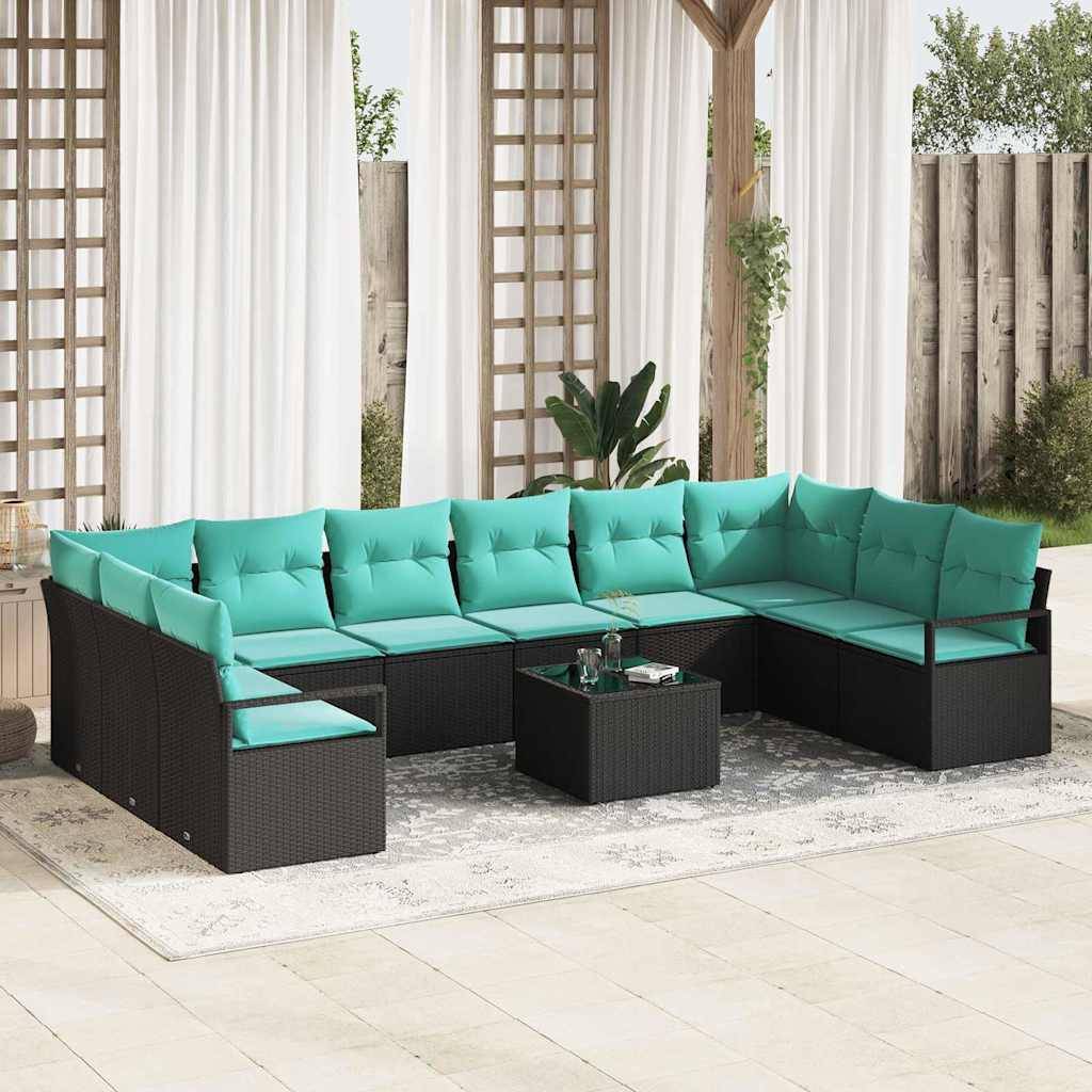vidaXL Sofa Set mit Kissen 11 pcs Schwarz Poly-Rattan