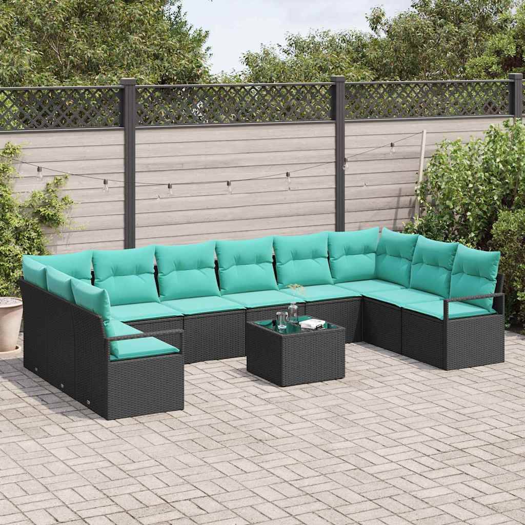 vidaXL Sofa Set mit Kissen 11 pcs Schwarz Poly-Rattan