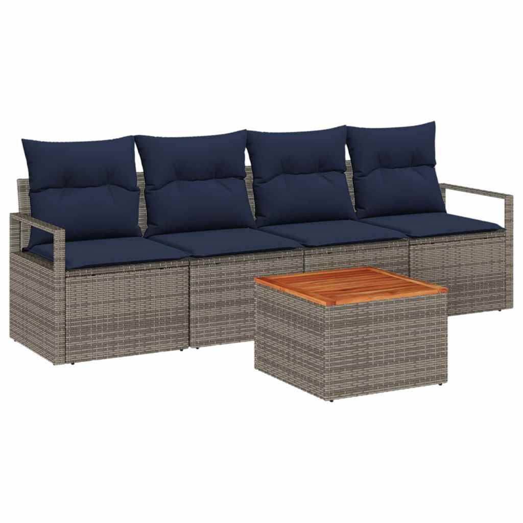 vidaXL Gartensofa-set mit Kissen 5 pcs Grau Poly-Rattan