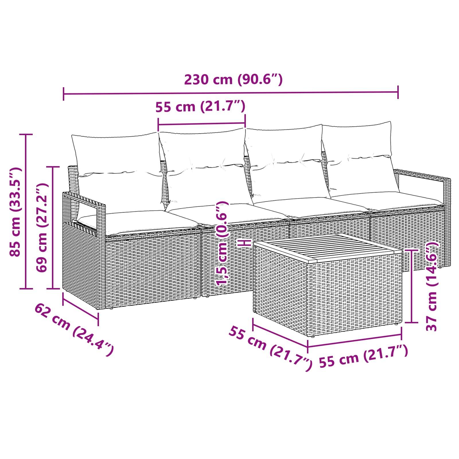 vidaXL Gartensofa-set mit Kissen 5 pcs Grau Poly-Rattan