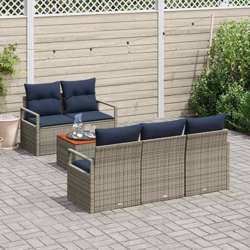 vidaXL Gartensofa-set mit Kissen 6 pcs Grau Poly-Rattan