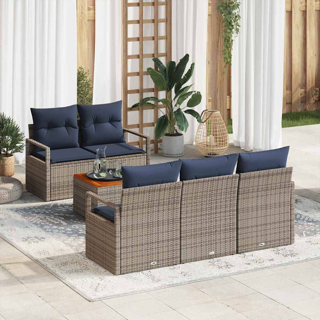 vidaXL Gartensofa-set mit Kissen 6 pcs Grau Poly-Rattan