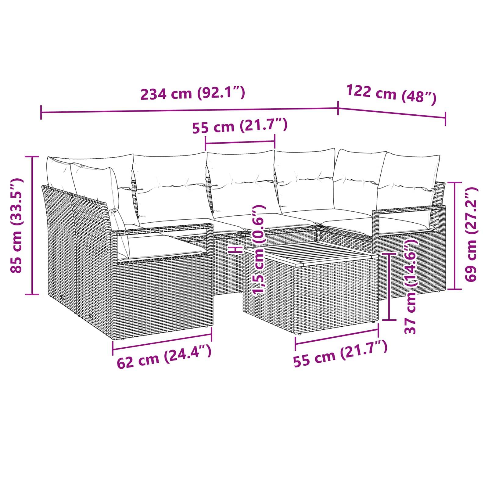 vidaXL Gartensofa-set mit Kissen 7 pcs Grau Poly-Rattan