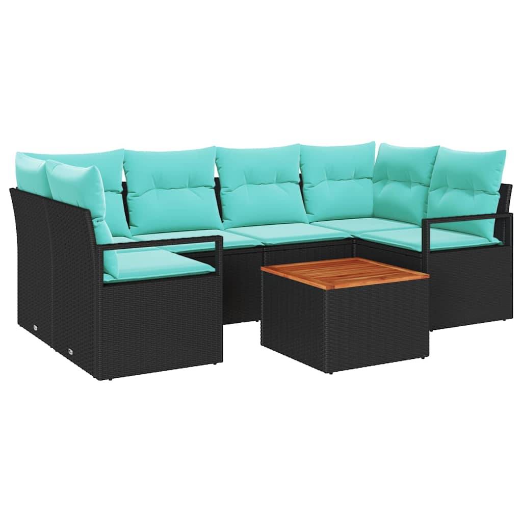 vidaXL Gartensofa-set mit Kissen 7 pcs Schwarz Poly-Rattan