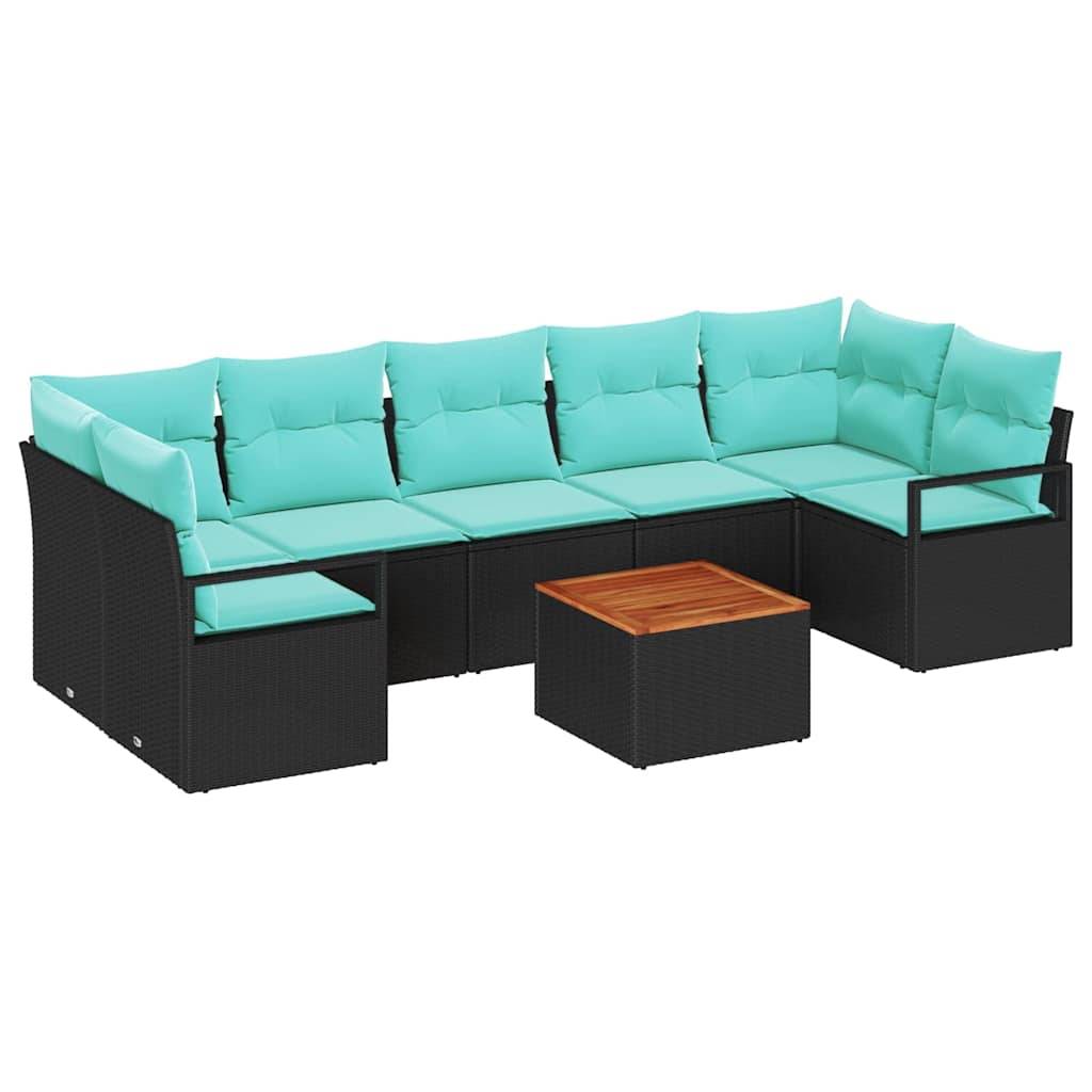 vidaXL Gartensofa-set mit Kissen 8 pcs Schwarz Poly-Rattan