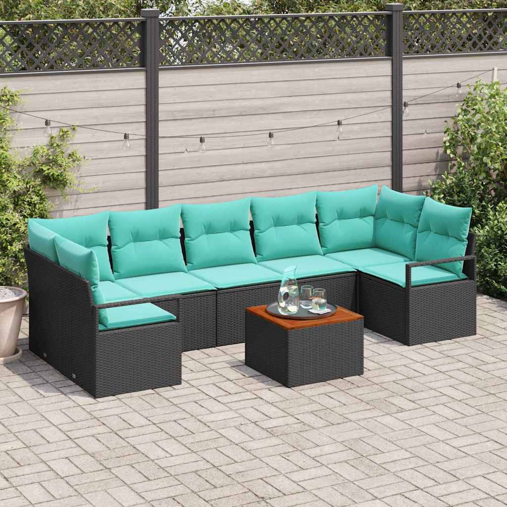 vidaXL Gartensofa-set mit Kissen 8 pcs Schwarz Poly-Rattan