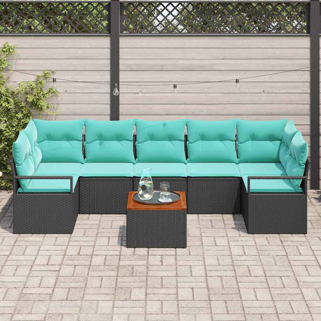vidaXL Gartensofa-set mit Kissen 8 pcs Schwarz Poly-Rattan