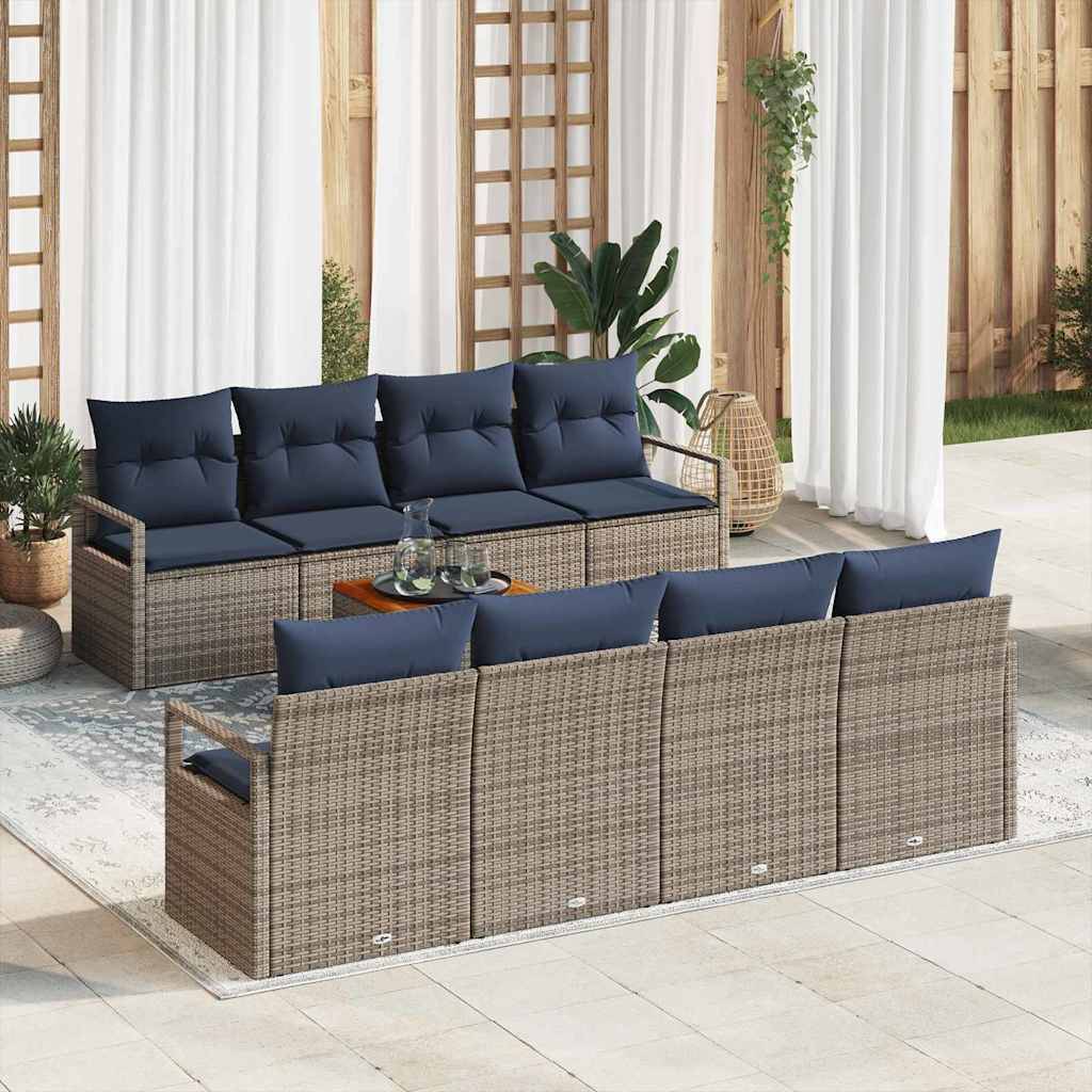 vidaXL Gartensofa-set mit Kissen 9 pcs Grau Poly-Rattan