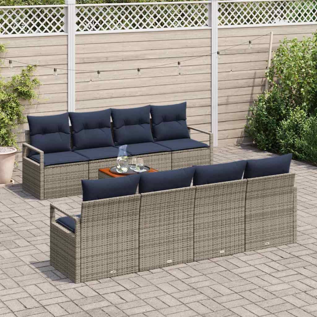 vidaXL Gartensofa-set mit Kissen 9 pcs Grau Poly-Rattan