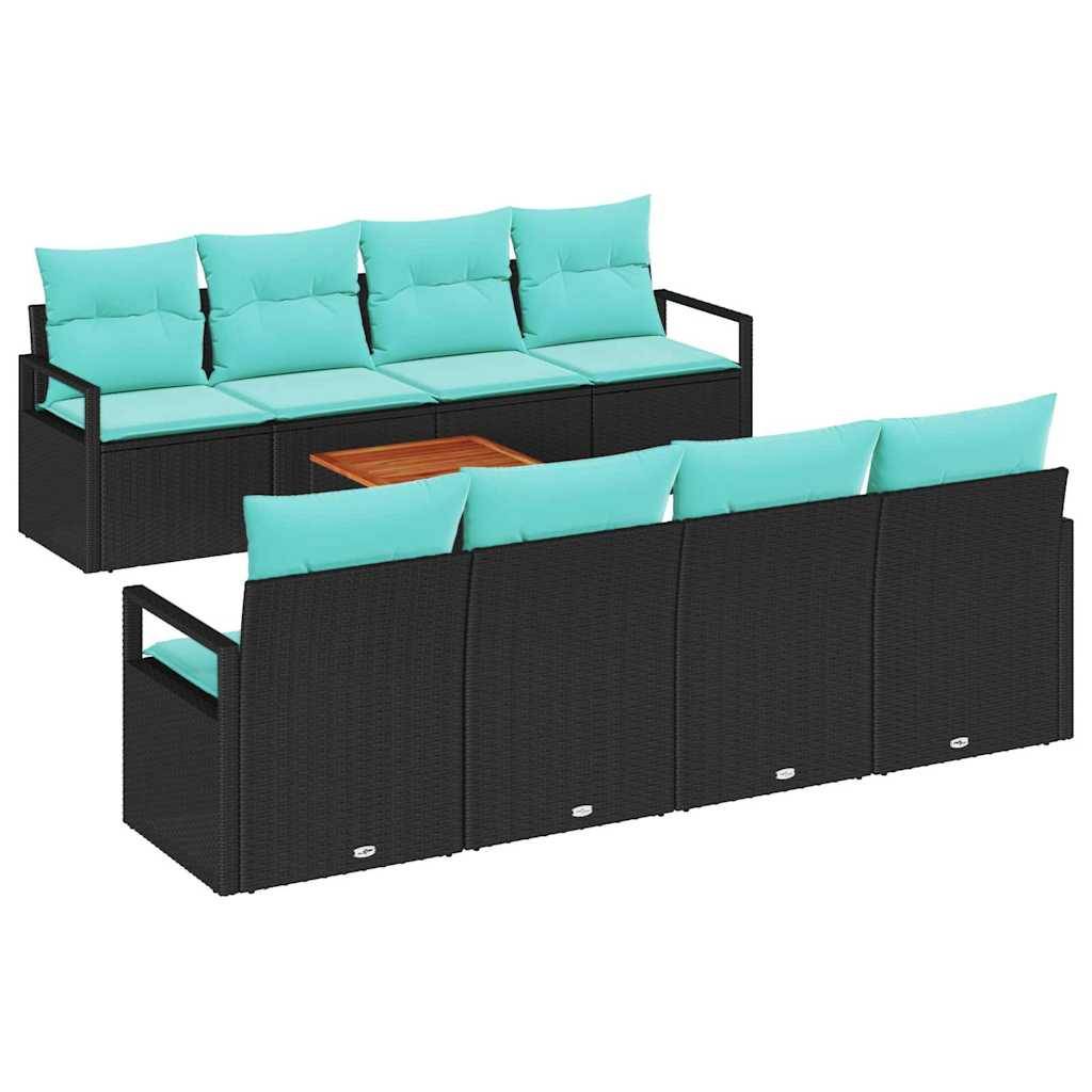 vidaXL Gartensofa-set mit Kissen 9 pcs Schwarz Poly-Rattan