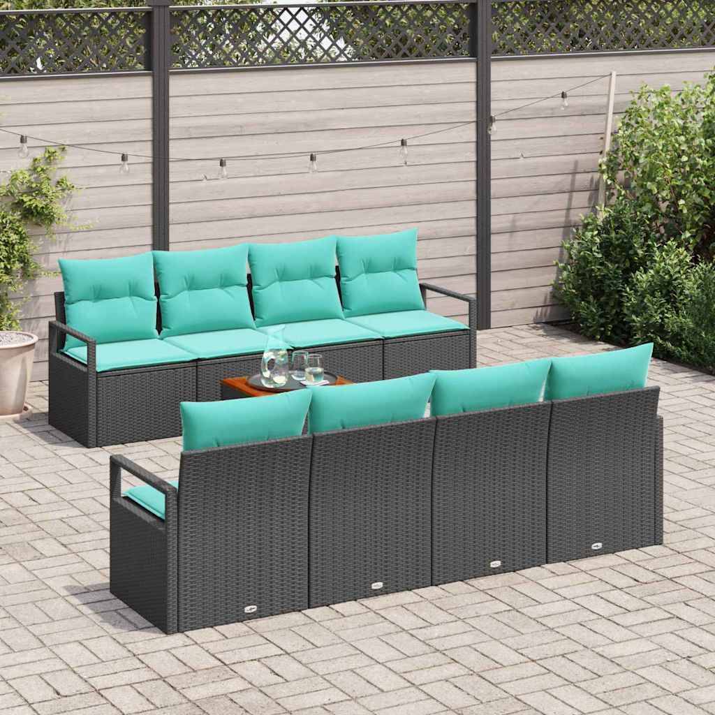 vidaXL Gartensofa-set mit Kissen 9 pcs Schwarz Poly-Rattan