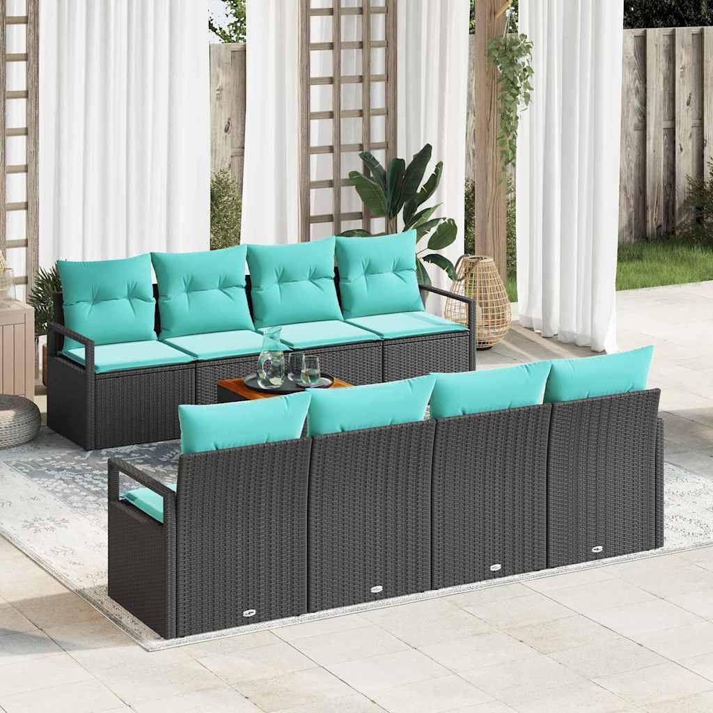 vidaXL Gartensofa-set mit Kissen 9 pcs Schwarz Poly-Rattan