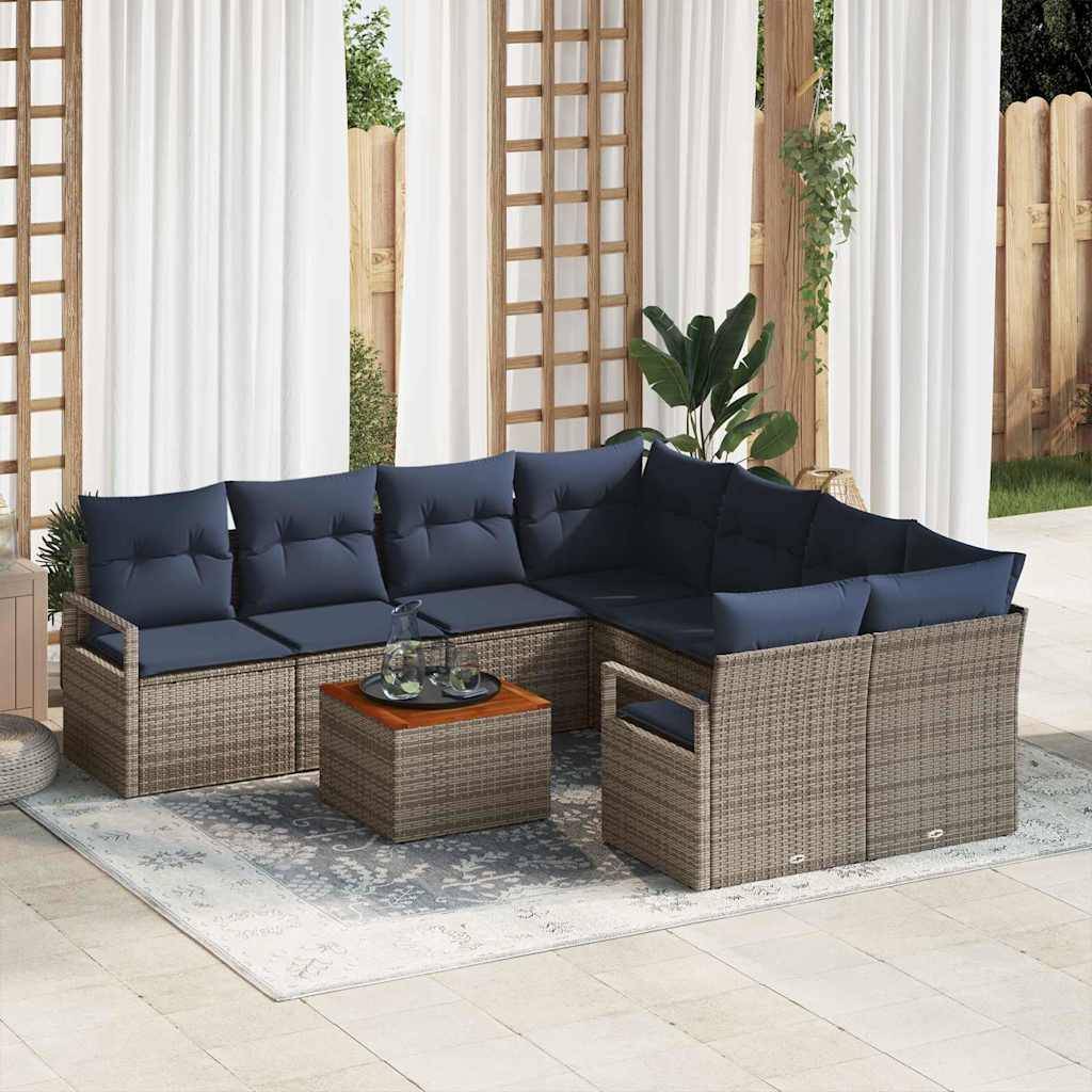 vidaXL Gartensofa-set mit Kissen 9 pcs Grau Poly-Rattan