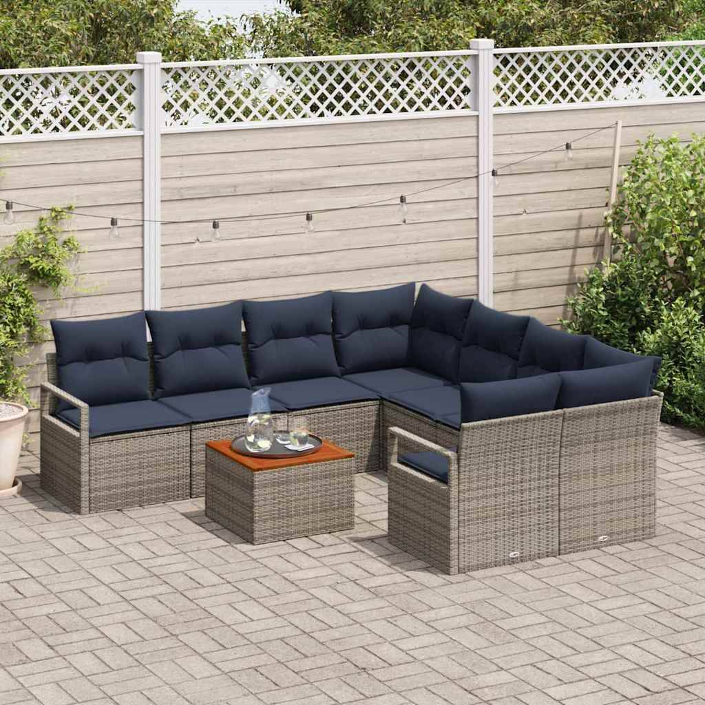 vidaXL Gartensofa-set mit Kissen 9 pcs Grau Poly-Rattan