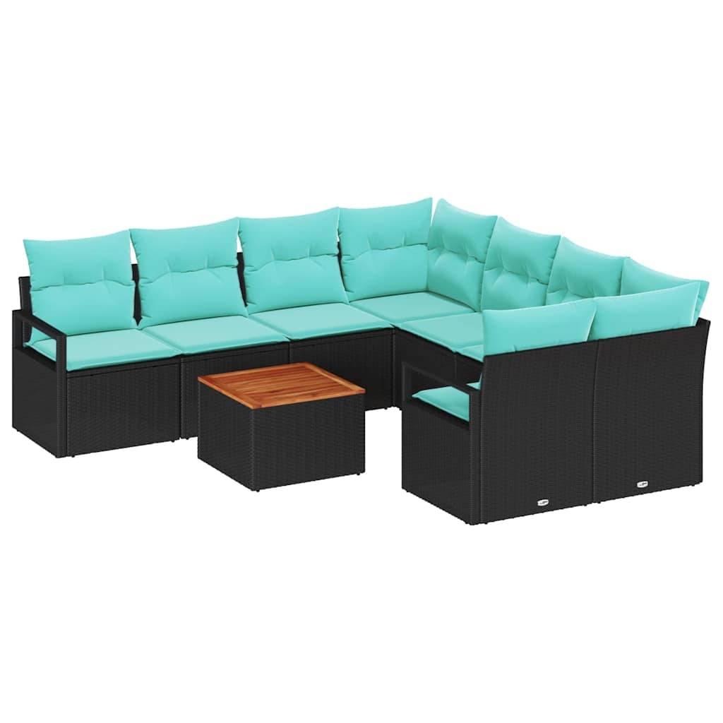 vidaXL Gartensofa-set mit Kissen 9 pcs Schwarz Poly-Rattan