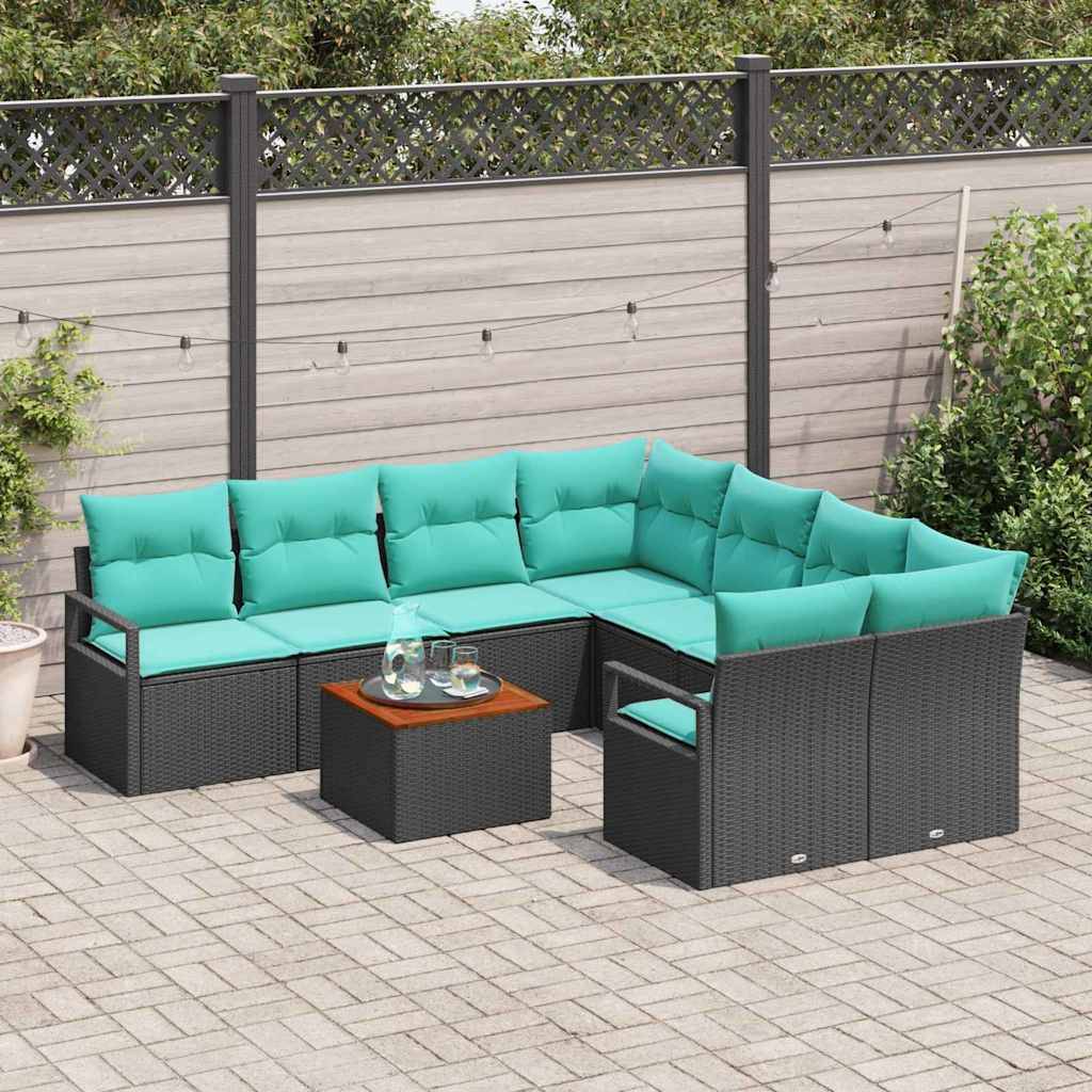 vidaXL Gartensofa-set mit Kissen 9 pcs Schwarz Poly-Rattan