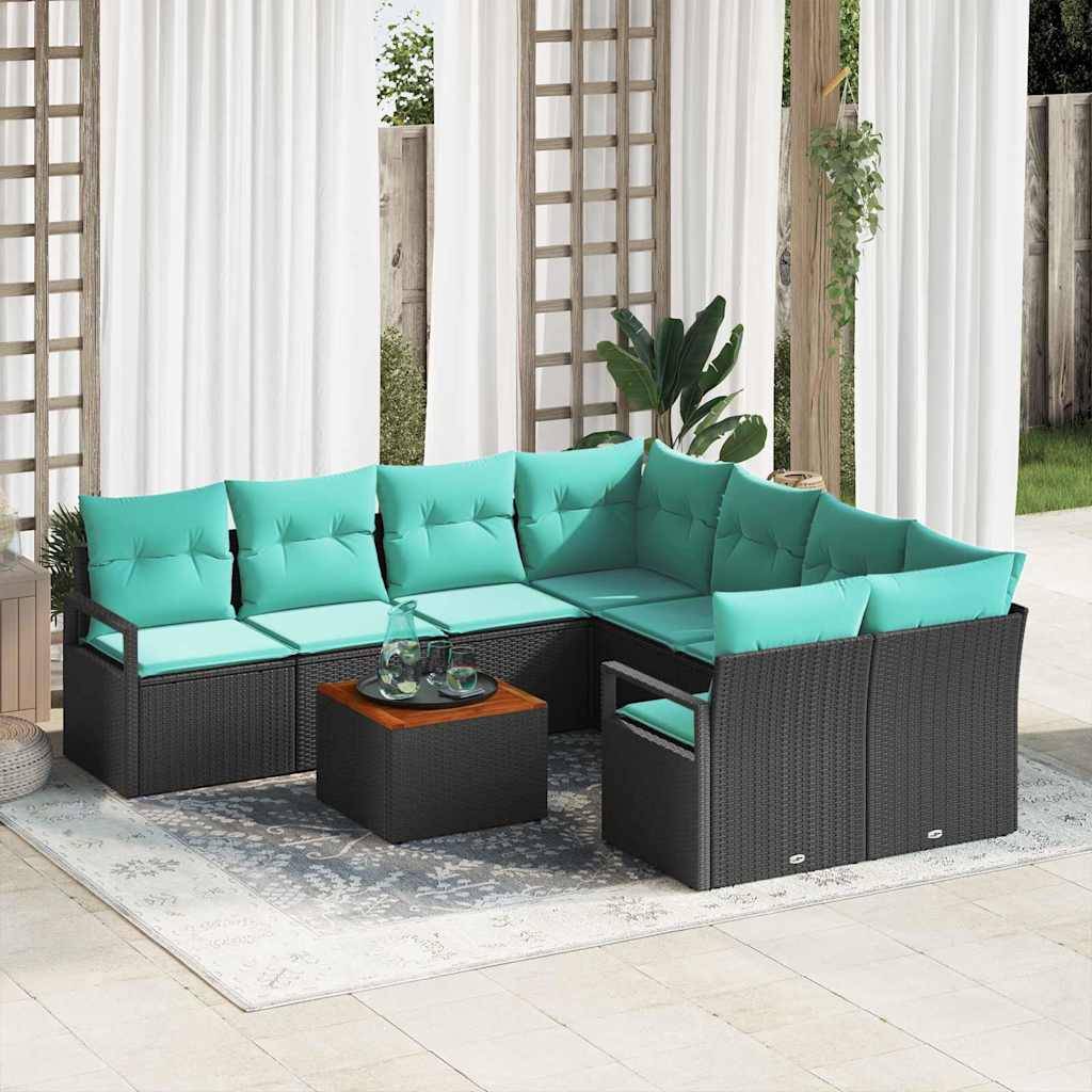 vidaXL Gartensofa-set mit Kissen 9 pcs Schwarz Poly-Rattan