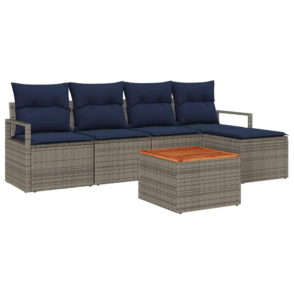 vidaXL Gartensofa-set mit Kissen 6 pcs Grau Poly-Rattan
