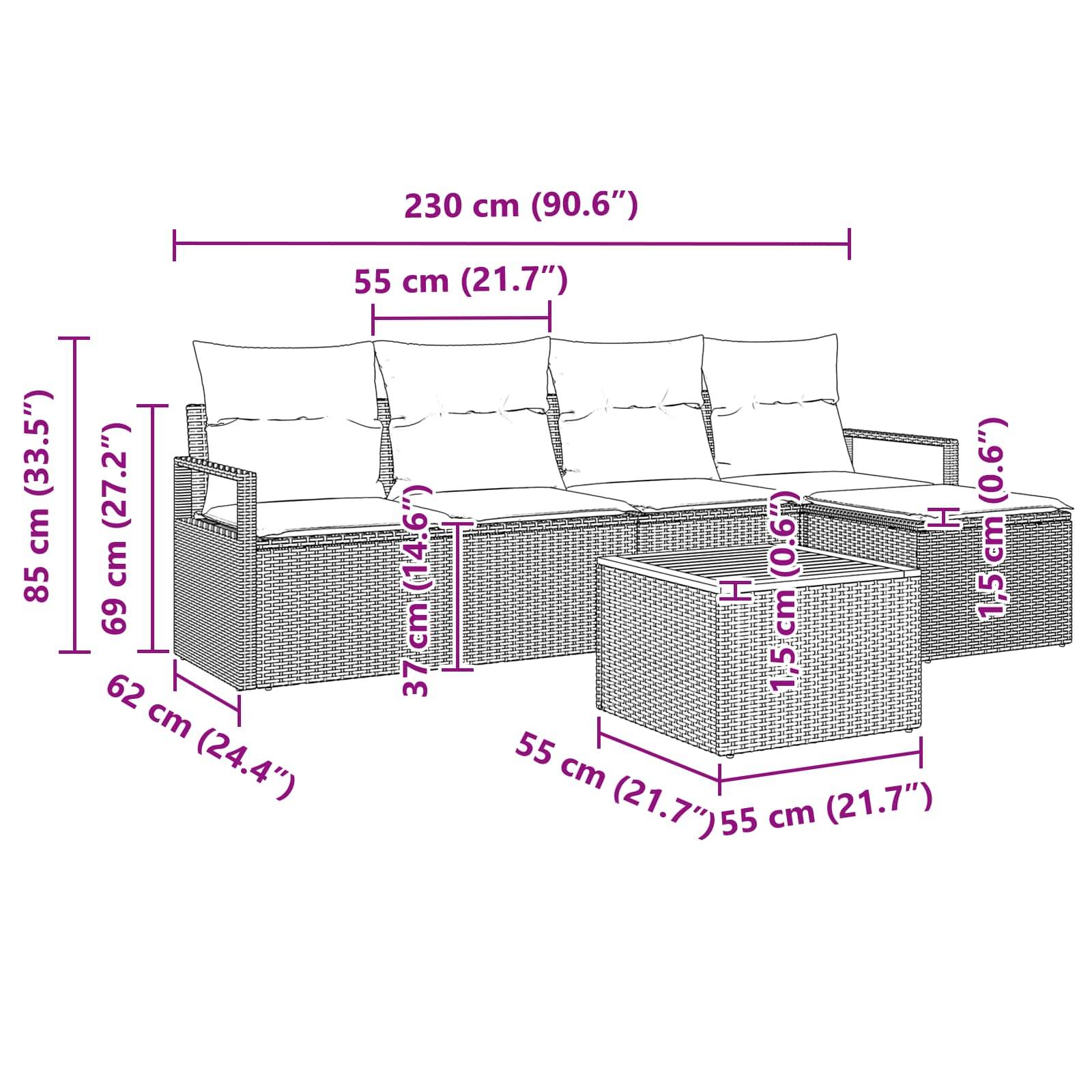 vidaXL Gartensofa-set mit Kissen 6 pcs Grau Poly-Rattan