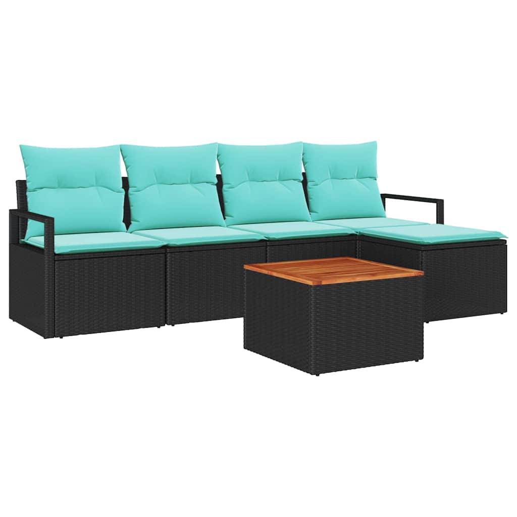 vidaXL Gartensofa-set mit Kissen 6 pcs Schwarz Poly-Rattan