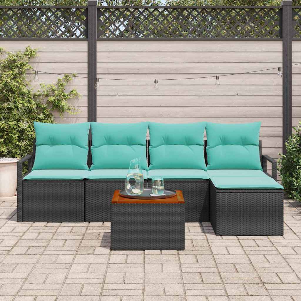 vidaXL Gartensofa-set mit Kissen 6 pcs Schwarz Poly-Rattan