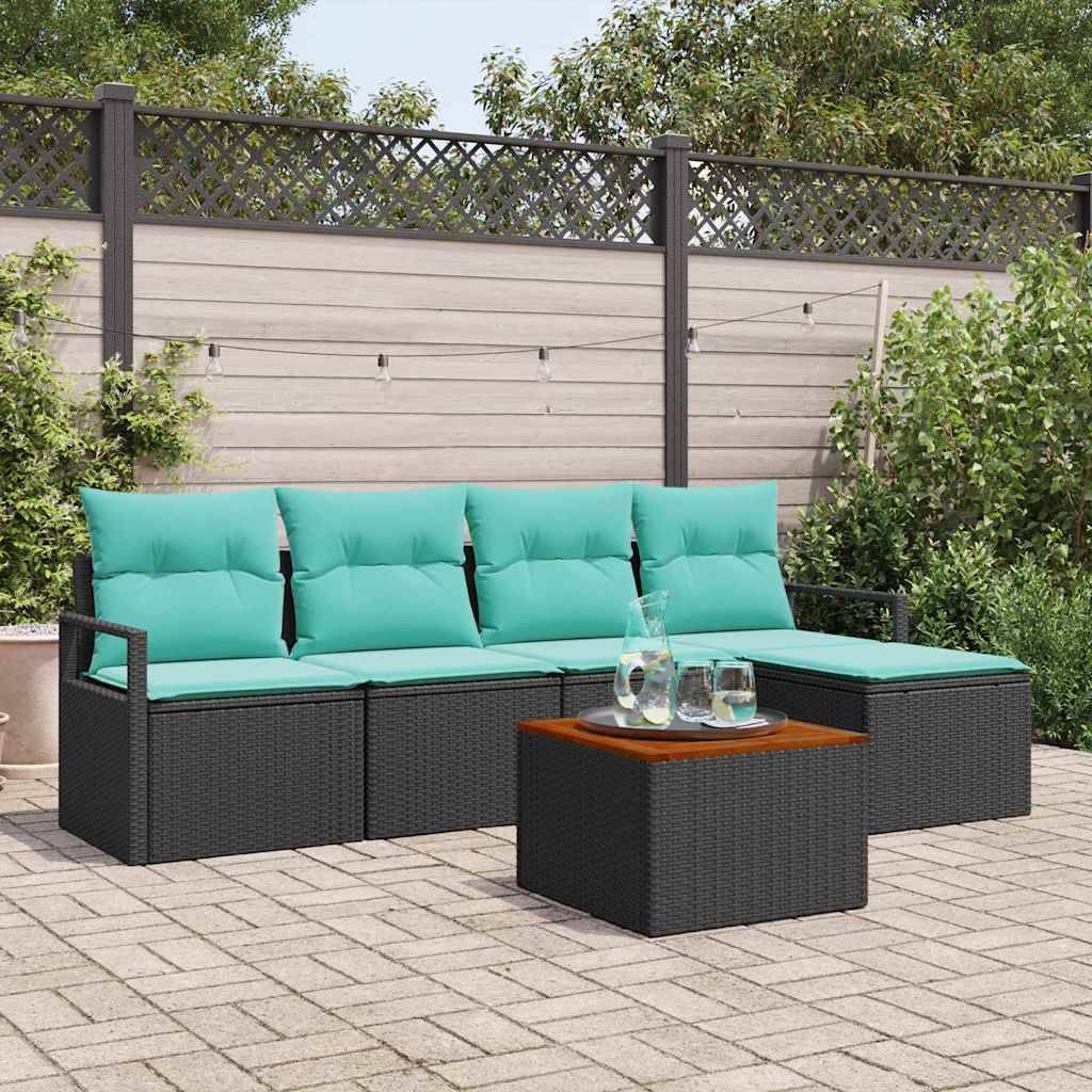 vidaXL Gartensofa-set mit Kissen 6 pcs Schwarz Poly-Rattan