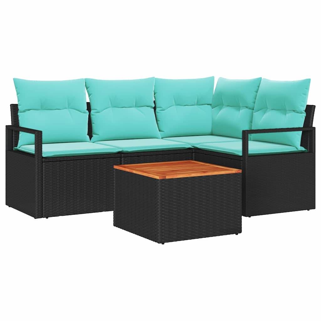 vidaXL Gartensofa-set mit Kissen 5 pcs Schwarz Poly-Rattan