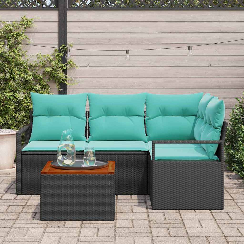 vidaXL Gartensofa-set mit Kissen 5 pcs Schwarz Poly-Rattan