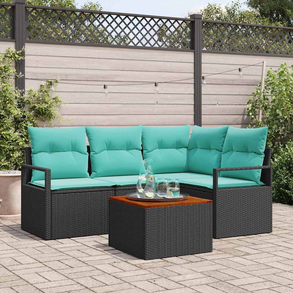 vidaXL Gartensofa-set mit Kissen 5 pcs Schwarz Poly-Rattan