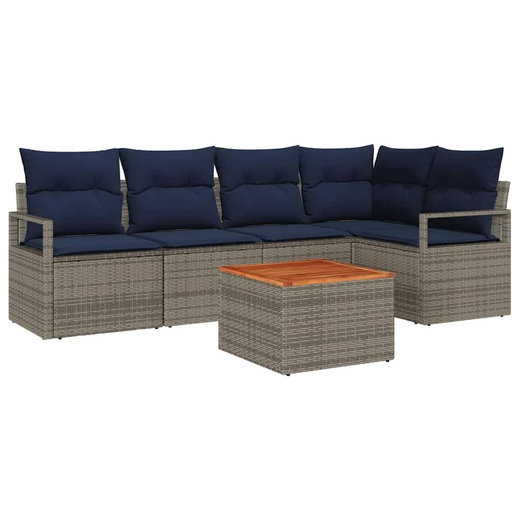 vidaXL Gartensofa-set mit Kissen 6 pcs Grau Poly-Rattan