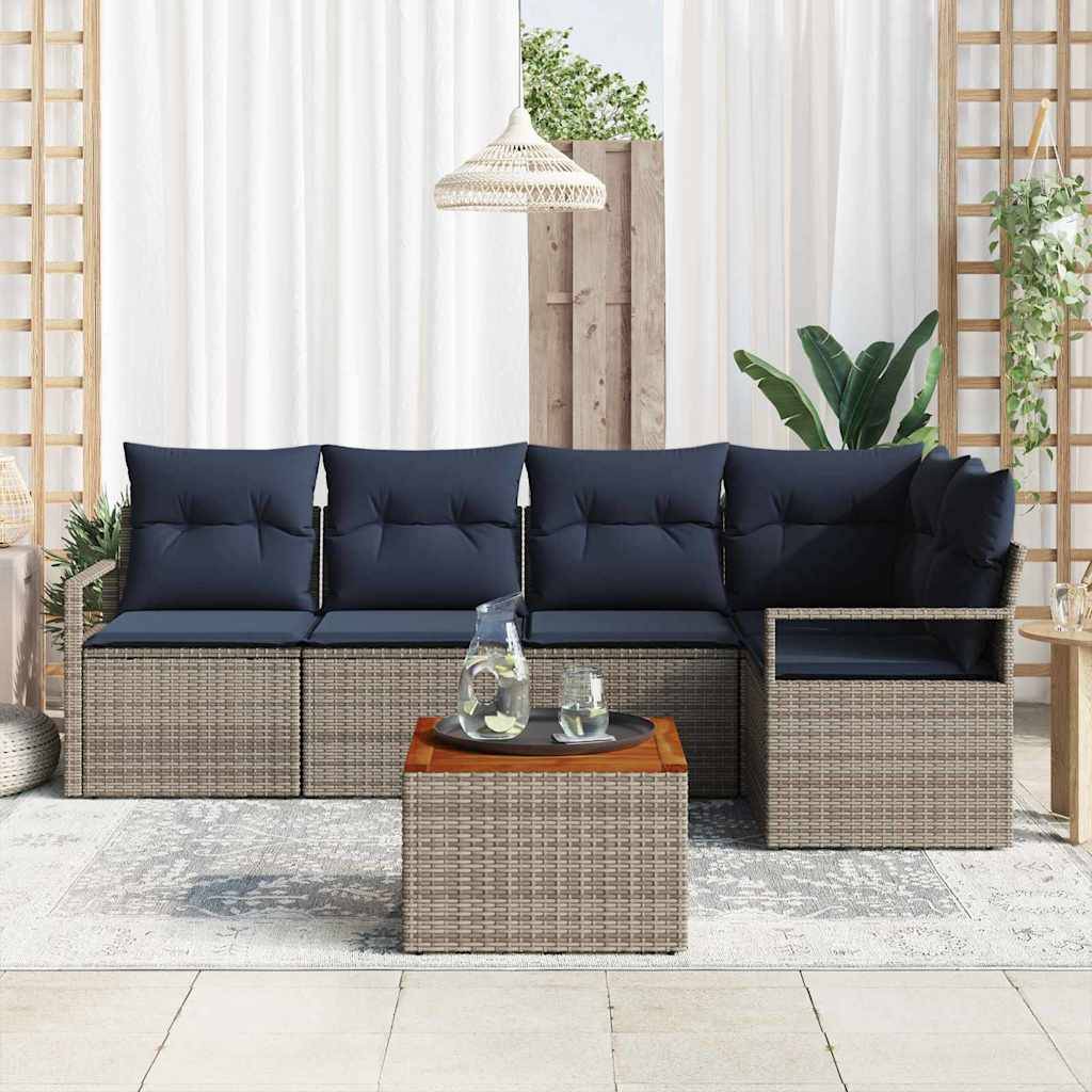 vidaXL Gartensofa-set mit Kissen 6 pcs Grau Poly-Rattan