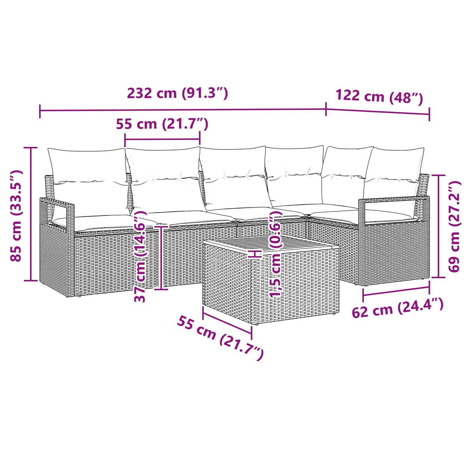 vidaXL Gartensofa-set mit Kissen 6 pcs Grau Poly-Rattan