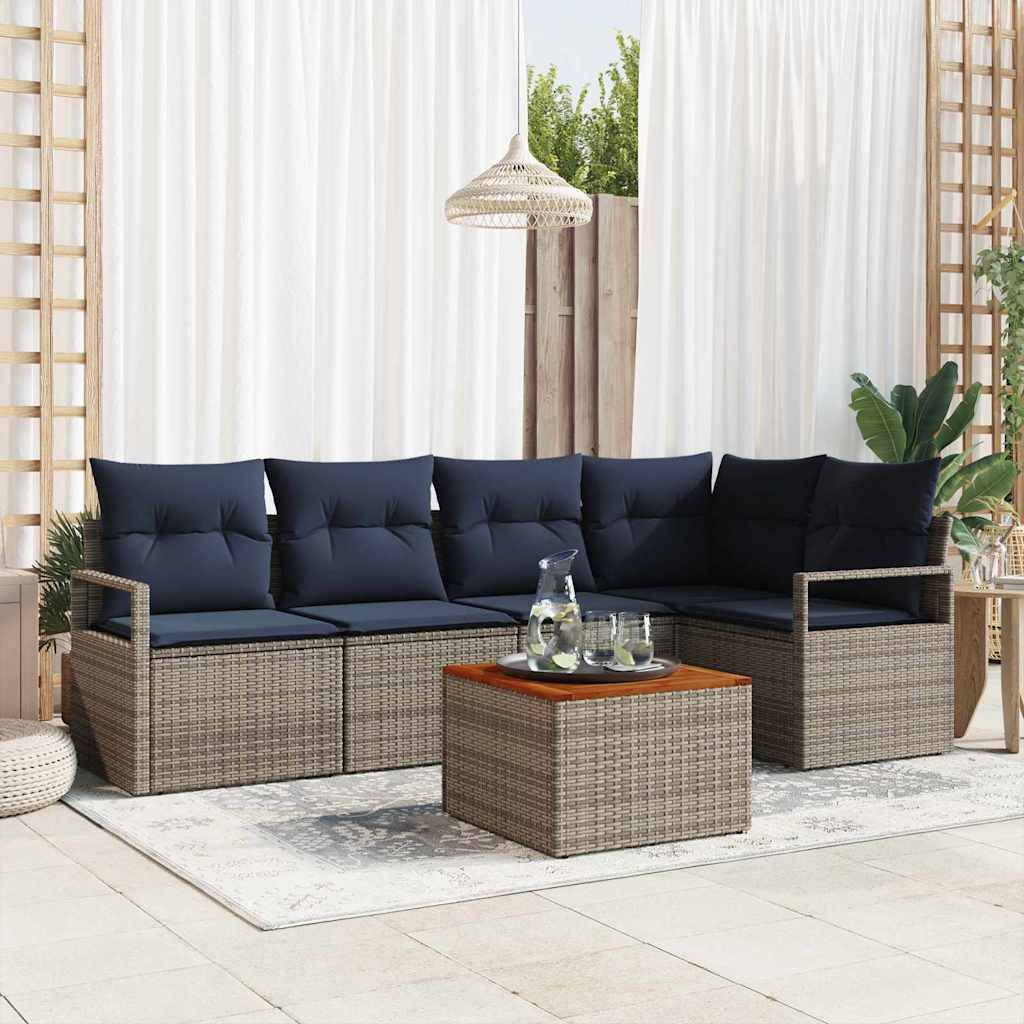vidaXL Gartensofa-set mit Kissen 6 pcs Grau Poly-Rattan