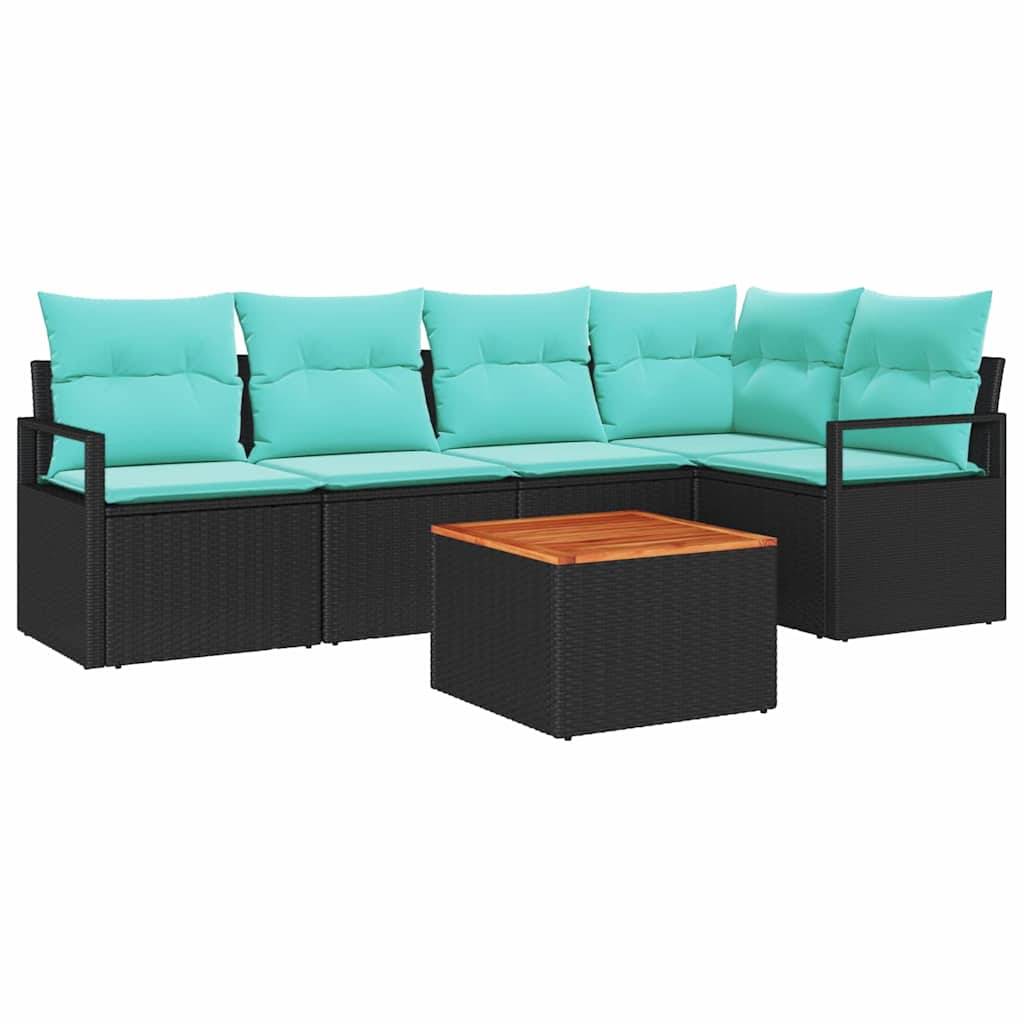 vidaXL Gartensofa-set mit Kissen 6 pcs Schwarz Poly-Rattan