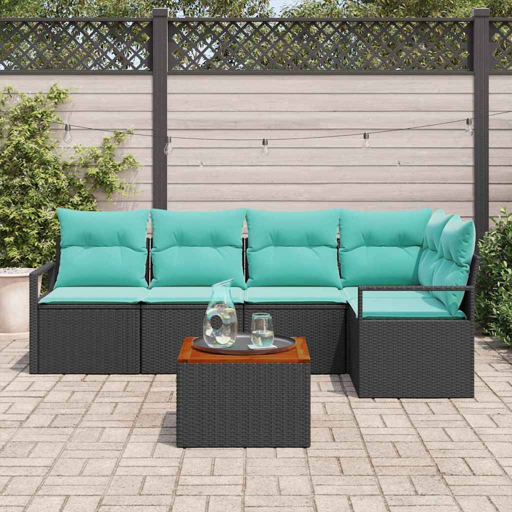 vidaXL Gartensofa-set mit Kissen 6 pcs Schwarz Poly-Rattan
