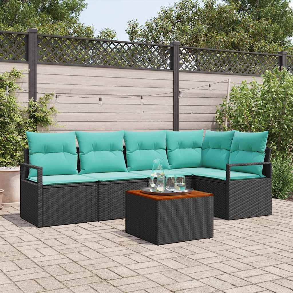 vidaXL Gartensofa-set mit Kissen 6 pcs Schwarz Poly-Rattan