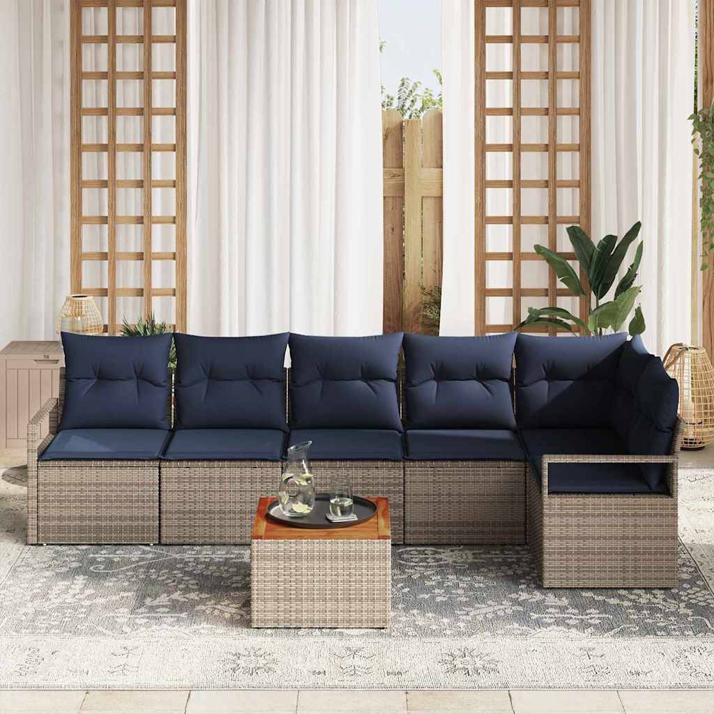 vidaXL Gartensofa-set mit Kissen 7 pcs Grau Poly-Rattan