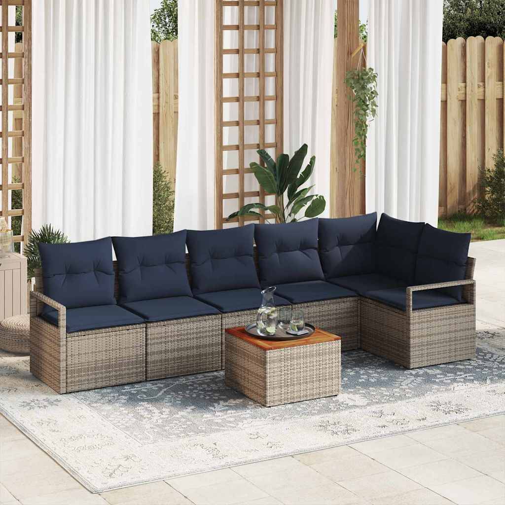 vidaXL Gartensofa-set mit Kissen 7 pcs Grau Poly-Rattan