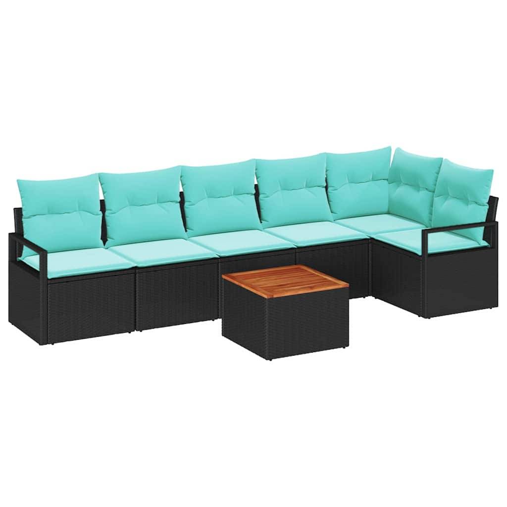 vidaXL Gartensofa-set mit Kissen 7 pcs Schwarz Poly-Rattan