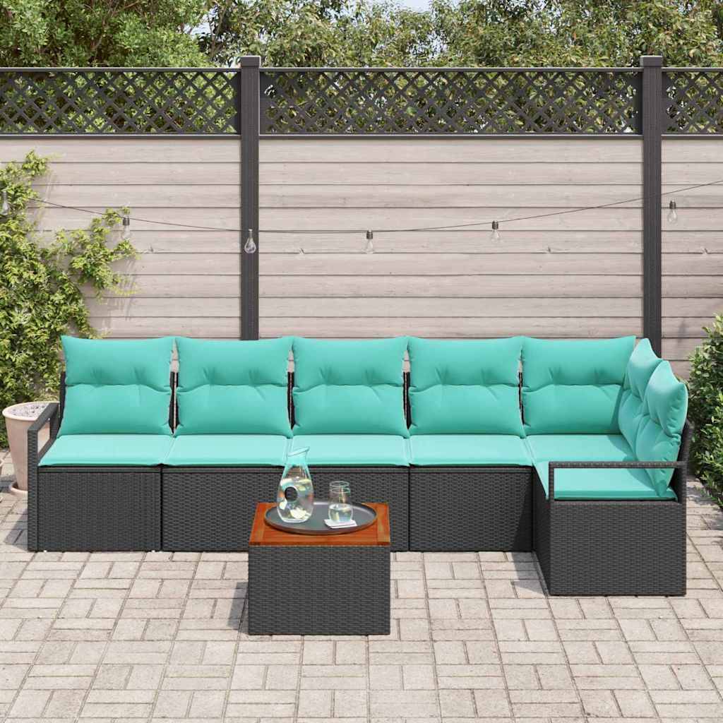 vidaXL Gartensofa-set mit Kissen 7 pcs Schwarz Poly-Rattan