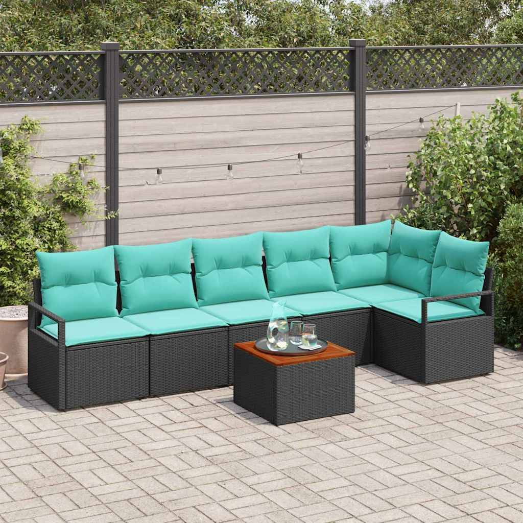 vidaXL Gartensofa-set mit Kissen 7 pcs Schwarz Poly-Rattan